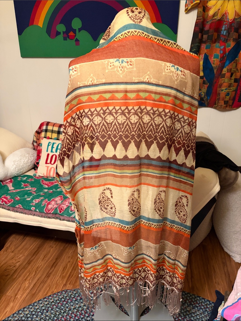 Boho Paisley Fringe Maxi Wrap - Multicolor